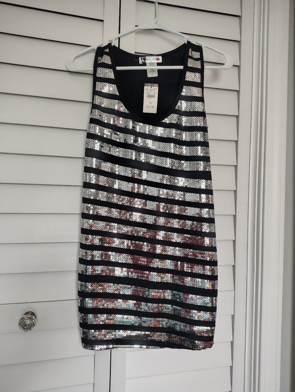 NWT Body Central Silver Sequin Striped Tank Top Racerback Metallic Size L